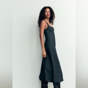 Zara Denim Balloon Midi Sleeveless Dress 6929/283 Sz L